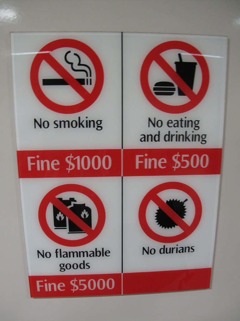 Znaki zakazu w singapurskim metrze. Pośród nich - zakaz duriana /flickr.com/DanielRoy /INTERIA.PL