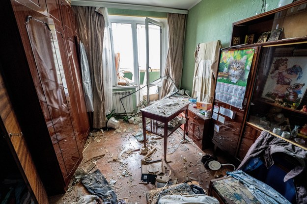 Destruction after firing in Kharkiv.  The firing was carried out from the 122 mm Grad multiple rocket launcher.