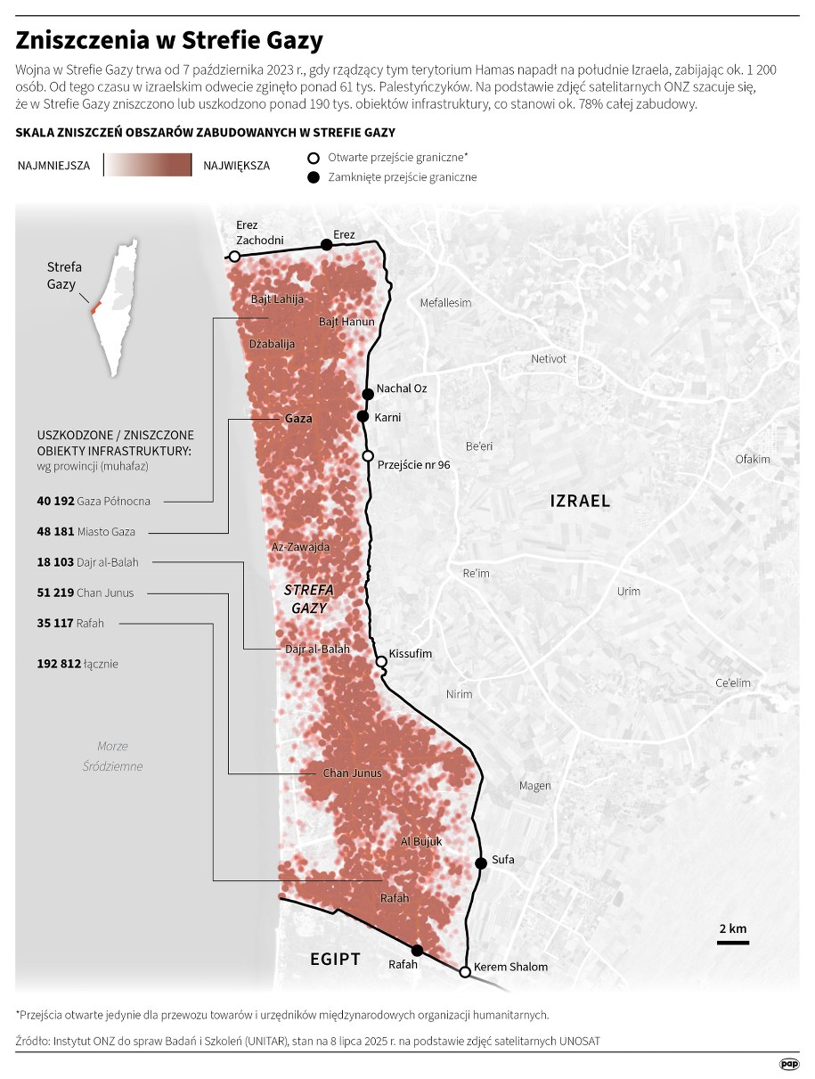 Zniszczenia w Strefie Gazy /Mateusz Krymski /PAP