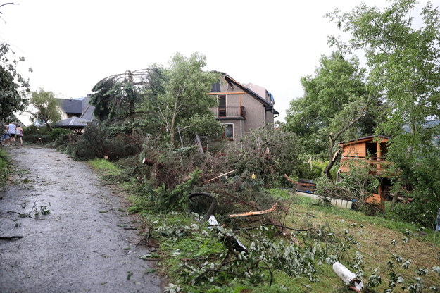 Zniszczenia we wsi Librantowa k. Nowego Sącza po trąbie powietrznej, która wczoraj przeszła nad miejscowością /Grzegorz Momot /PAP