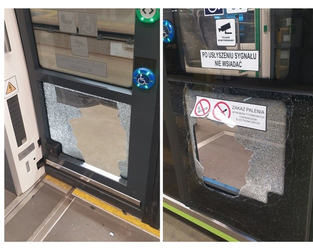 Zniszczone drzwi tramwaju /Policja Lubuska /