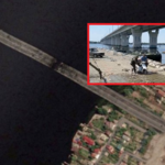 Zniszczony most Antonowski. Rosjanie musieli zorganizować promy