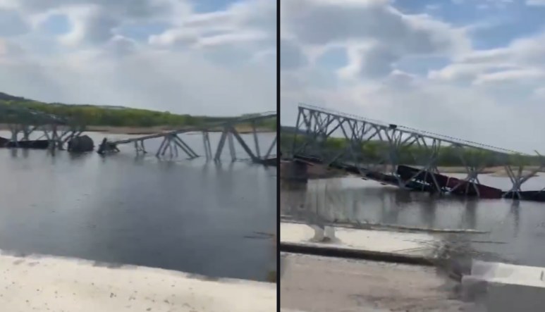 Zniszczony most kolejowy na rzece Doniec / Euromaidan Press /Twitter