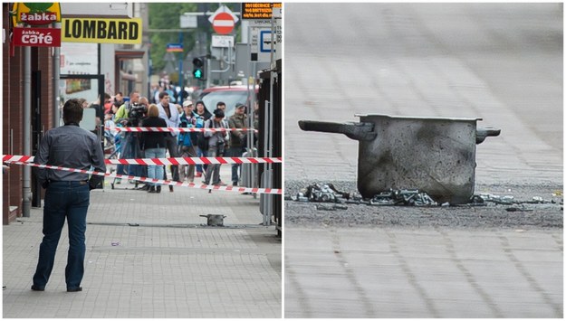 Zniszczony pojemnik, po wybuchu na przystanku na ulicy Kościuszki we Wrocławiu /Maciej Kulczyński /PAP