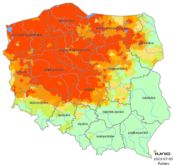 ZOBACZ, W KTÓRYCH REGIONACH POLSKI ZAGROŻENIE SUSZĄ ROLNICZĄ JEST NAJWIĘKSZE /mat.  Instytutu Uprawy Nawożenia i Gleboznawstwa Państwowego Instytutu Badawczego w Puławach /