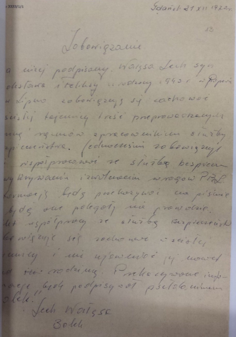 Zobowiązanie podpisane przez Lecha Wałęsę /Tomasz Skory  /RMF FM