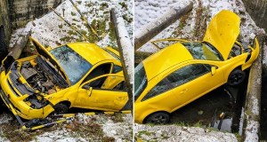 Żółty chevrolet porzucony w basenie przeciwpożarowym. Policja ujawnia kulisy