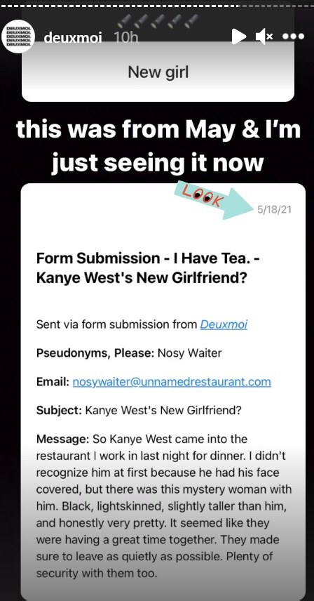 Źródło donosi, że Kanye był widziany z nową ukochaną w restauracji fot. https://www.instagram.com/deuxmoi/?hl=en /Instagram /Instagram