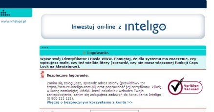 Zrzut ekranu strony podszywającej się pod Inteligo. /cyberterroryzm.pl