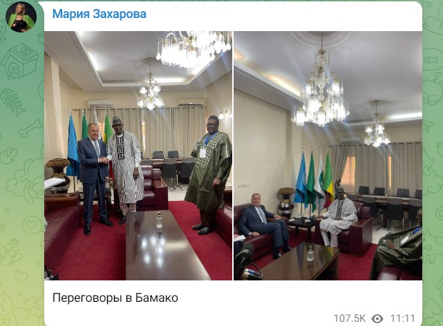 Zrzut ekranu. Wizyta ministra Siergieja Ławrowa w Mali /Maria Zacharowa /Telegram