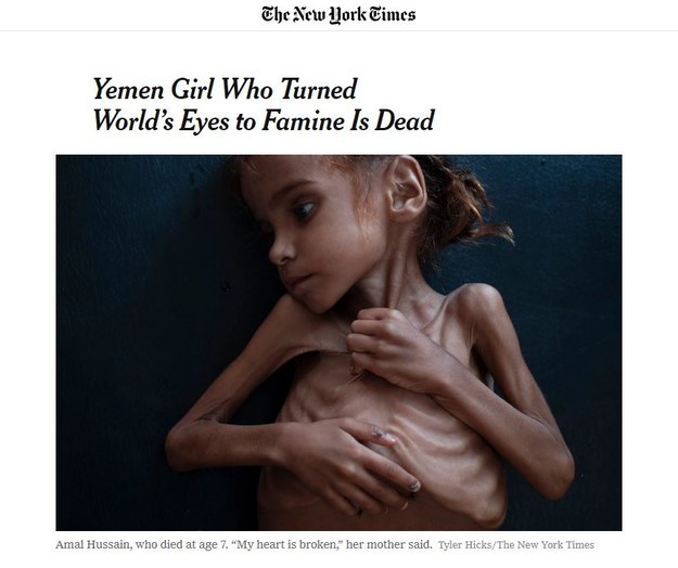 Zrzut ekranu z art. w New York Times. Na zdjęciu 7-letnia Amal /