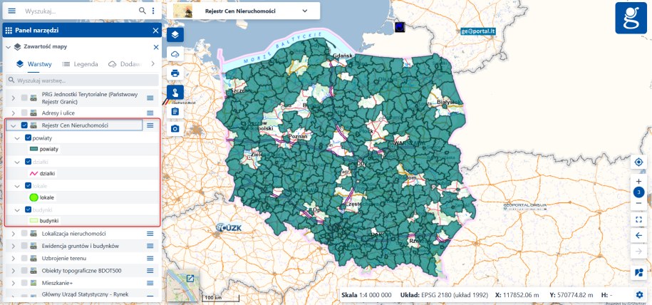 Zrzut ekranu ze strony geoportal.gov.pl /Główny Urząd Geodezji i Kartografii  /Materiały prasowe