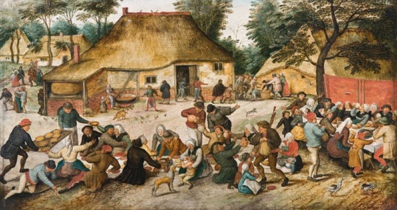 Życie na wsi nie było usłane różami, choć często przedstawia się je jako idyllę. Fragment obrazu Pietera Bruegela Młodszego „Chłopskie wesele” /domena publiczna