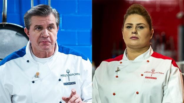 Zygmunt Chajzer i Elżbieta Romanowska w fartuchach "Hell's Kitchen" /Polsat